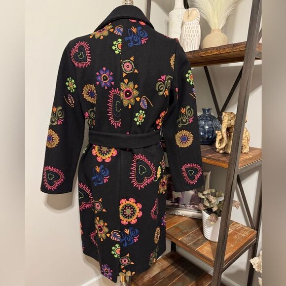 NWT Emily Lovelock Deborah Coat Black Embroidered Floral Love Size SM Wool Blend - Picture 5 of 16